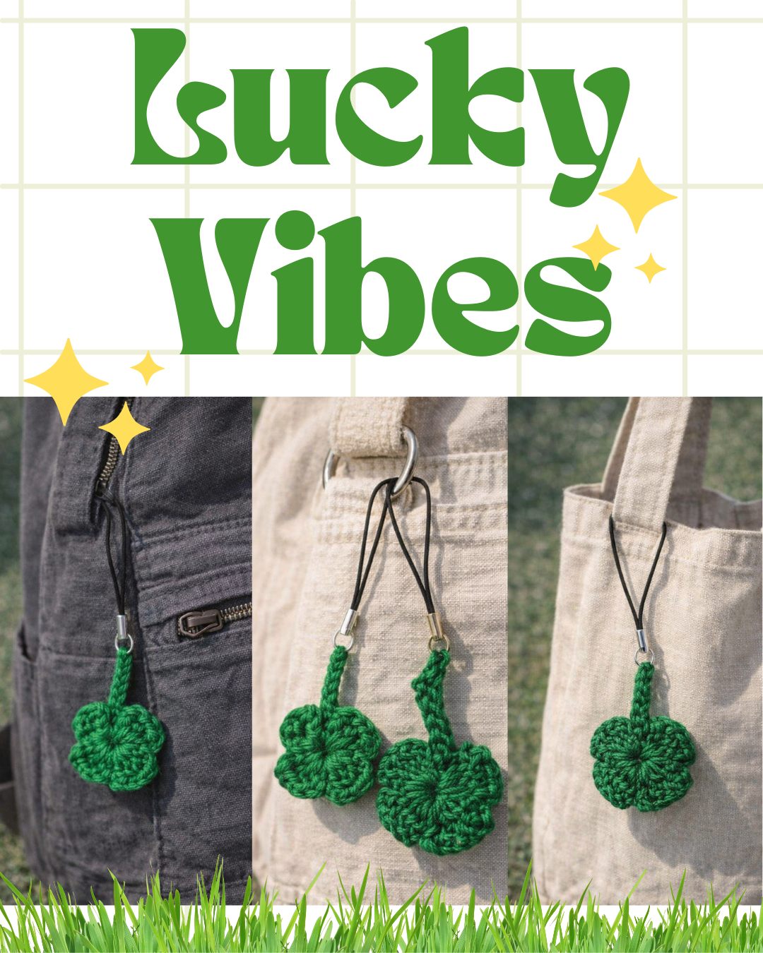 Lucky Clover Crochet Keyring