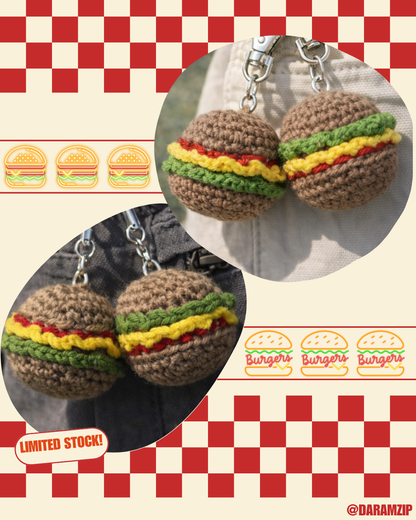 Retro Burger Crochet Charm
